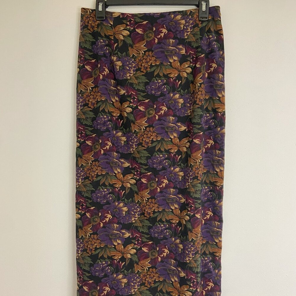 Briggs Vintage Maxi Skirt Size 10 Floral Design Dark Academia Goth Grunge